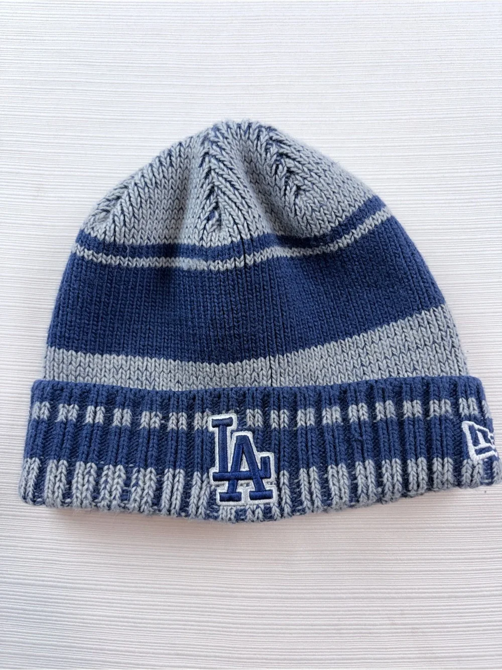 New Era Kids Los Angeles Dodgers Navy & Gray Striped Cuffed Beanie